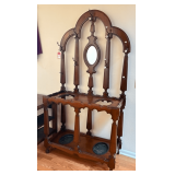 Early Solid Walnut Hall Tree with Double Umbrella Holders