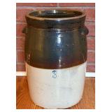 3 Gal Brown & White Stoneware Churn