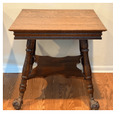 Early Massive Solid Oak Table with Cast Claw & Glass Feet