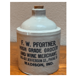 Early "F.W. Pfortner High Grade Grocer & Wine Merchant Madison IND." Stoneware Jug