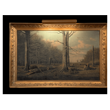 W.M. Snyder (1849-1930) "Old Forrest with Wooden Picket Fence" Oil on Canvas Framed Artwork