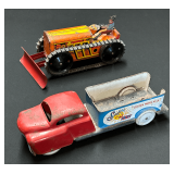Early Tin Sunshine Delivery Truck & Tin Wind-up Bulldozer