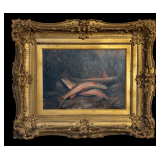 Richard La Barre Goodwin (1840-1910) “Rainbow Trout on Bank" Oil on Canvas Framed Artwork
