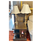 Wooden End Table & Table Lamps