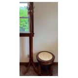Round Marble Top Accent Table & Wooden Coat Rack