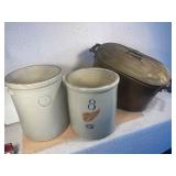 2-8 Gallon Stoneware Crocks, Copper Boiler