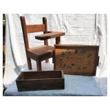 Vintage tray, cheese box, and doll size desk