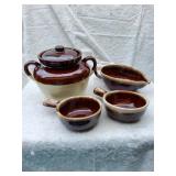 Vintage McCoy Bean Pot, Soup Bowls, and Gravy Boat
