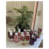 Soaps, lotions, and faux plant