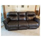 Leather power reclining sofa