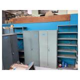 3 Metal cabinets and 2 metal shelves no contents