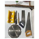 Miter box, saws and blades