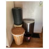 laundry hamper and trash cans