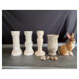 Pillars and bunny decor