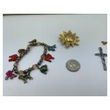 Dog Charm Bracelet, Crucifix Pendant, Heart