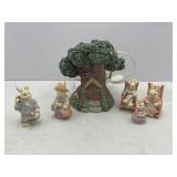7 Piece Bunny And Lighted Tree House Set