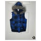 Max Rave Blue Black Plaid Hooded Vest