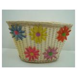 White Wicker Basket with Plastic Flowers