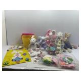 Easter Decor: Stuffed Animals Baskets Flag