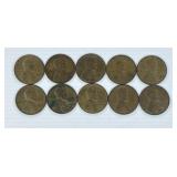 10 Wheat Pennies 1957 D