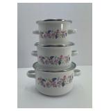 Floral Enamelware Bowls/Pots with Lids