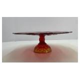 Pedestal Cake Plate Red and Yellow