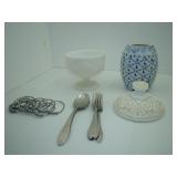 Miscellaneous Lot: Milk Glass Compote, Stainless