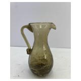 Amber Crackle Glass Mini Pitcher Clear Handle