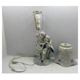 Blue and White Figural Victorian Lamp