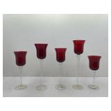 Holiday Time 5 Piece Red Glass Candle Holder Set