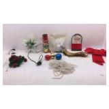 Lighted Snowman Red and Green Fuzzy Ball Garland