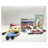 Minion Stocking, Stickers, Red and Green Beaded