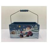 Festive Blue Wooden Storage Box with Handle