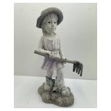 Garden Statue of Girl with Rake
