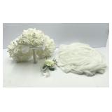 3 White Wedding Bouquets 1 White Boutonniere Sheer