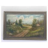 A.E. Price 1931 Farm Painting Framed 22.5x15x1'