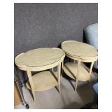 White Stand-Up Side Tables with Glass Tops