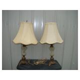 Pair of Diamond Cut Clear Glass Table Lamps with