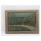 Scenic View of Waterfall on Cardboard with Frame