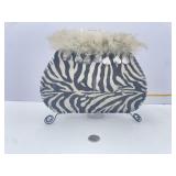 Zebra Print with Faux Fur Trim Purse Shaped Lamp