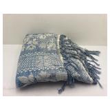 Blue and Cream Floral Jacquard Woven Cotton Throw