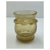 Yellow Crackle Glass Hand Blown Vase