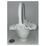 Milk Glass Hobnail Small Ruffled Edge Basket