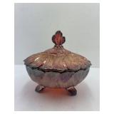 Iridescent Orange Carnival Glass Candy Dish with