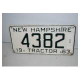 1963 NH Tractor License Plate 4382
