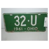 OHIO 1961 License Plate 32ï¿½U