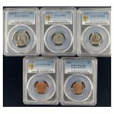 5 PCGS graded coins: 1998-D Washington quarter