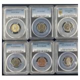 6 PCGS graded Jefferson nickels: 1942-S Jefferson