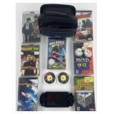 Sony PSP with case, cords and 9 games, untested