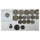 18 silver US coins & Sterling pendant: 6
